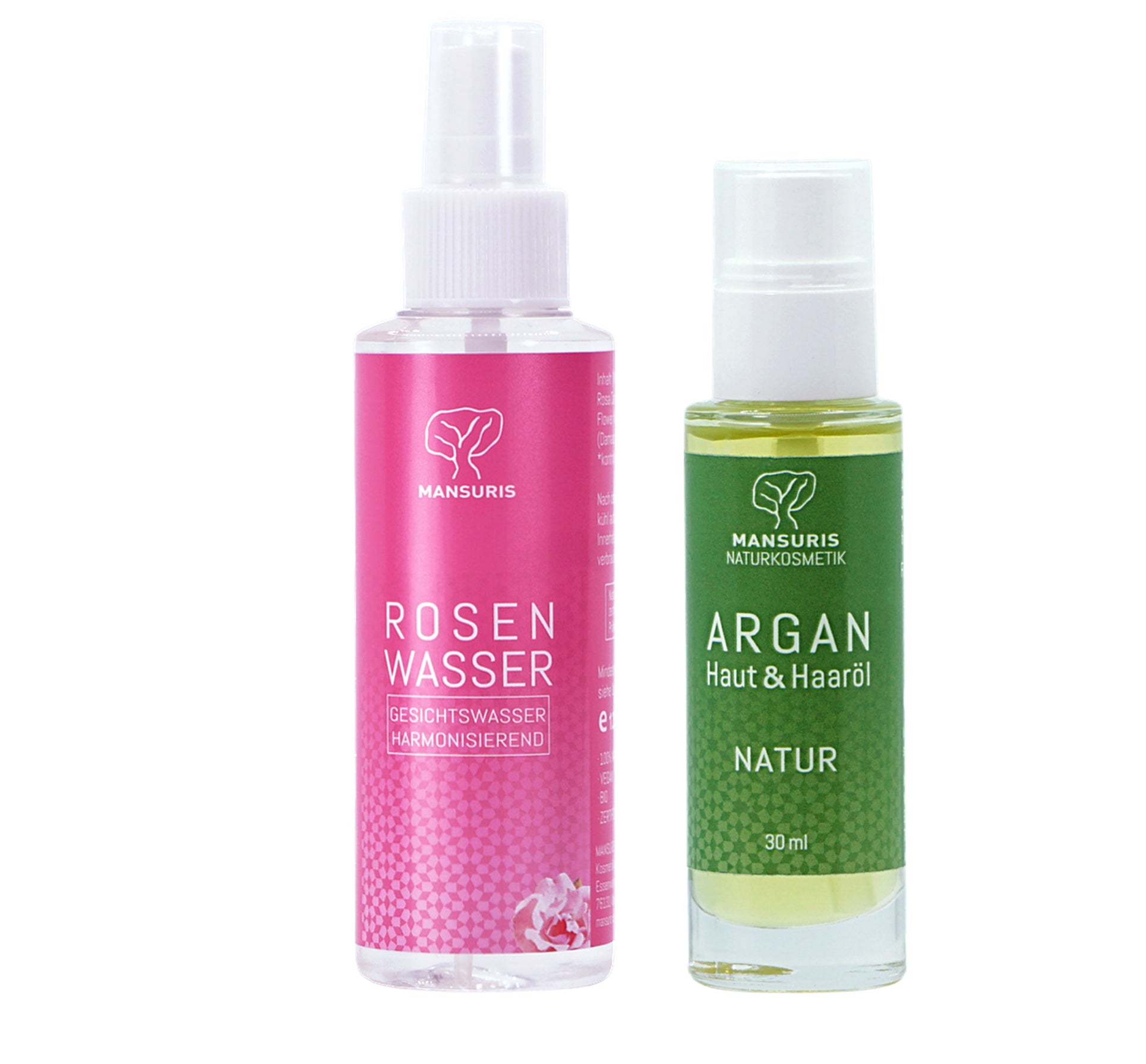 Kleines Pflege Set Bio Rosenwasser 125ml & Argan Körperöl 30ml - MANSURIS