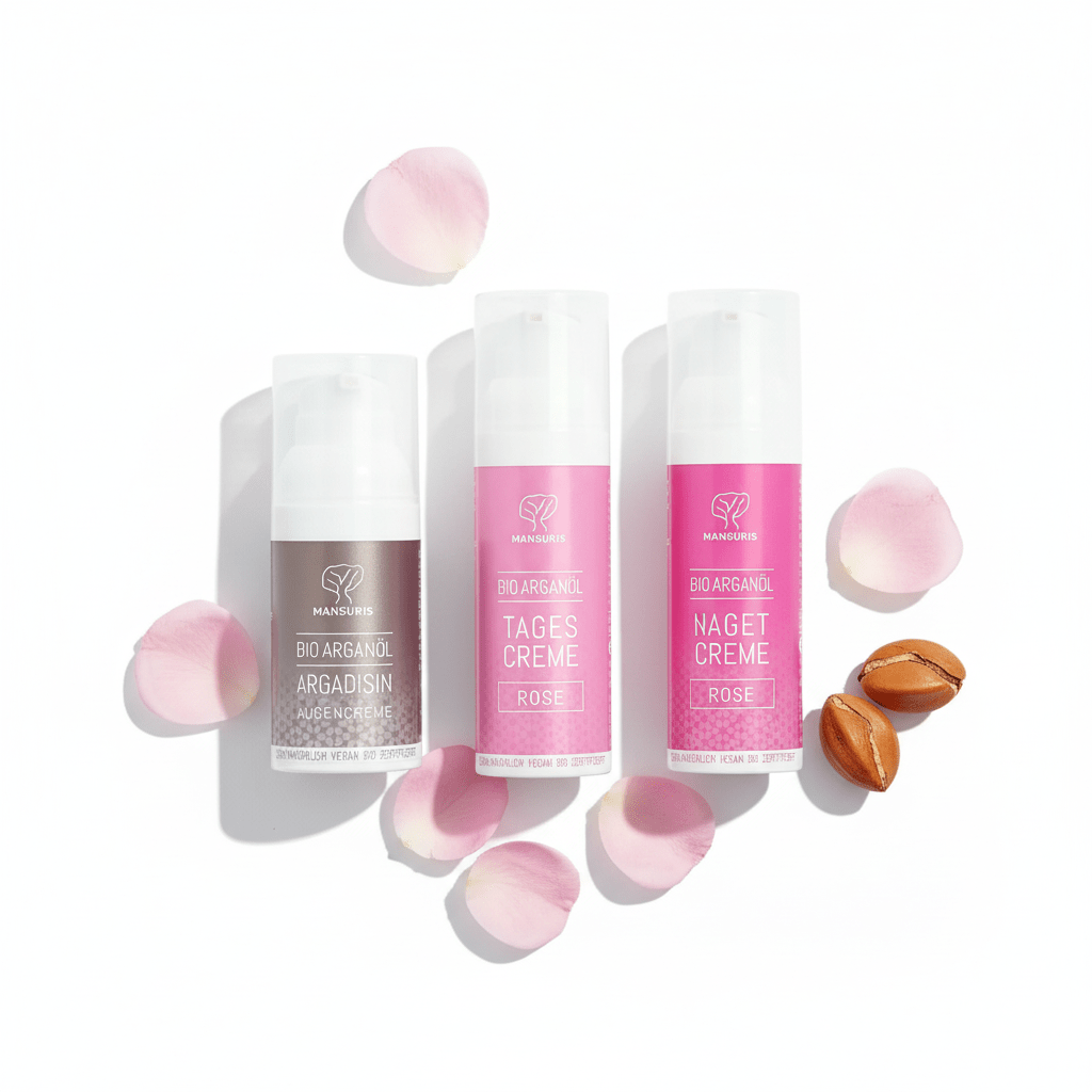 Argan Gesichtspflege - Set Rose – Tagescreme, Nachtcreme & Augencreme - MANSURIS