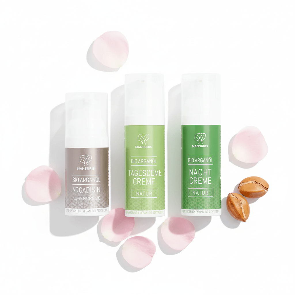 Argan Gesichtspflege - Set Natur – Tagescreme, Nachtcreme & Augencreme - MANSURIS